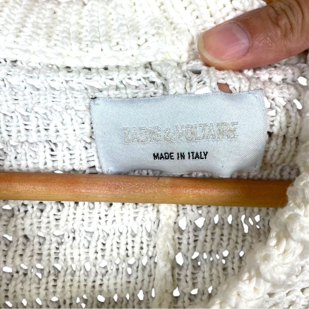 Zadig & Voltaire Women Knit Sweater Bea Openwork Striped White Cropped Size XS - Picture 6 of 15